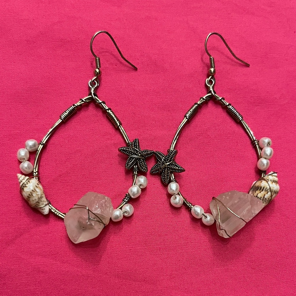 Elegant Starfish and Pearl Hoop Earrings from Talbots